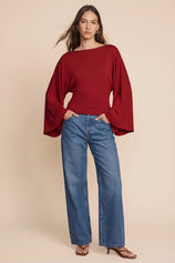 Women Red Long Sleeve Wrap Tops | CicyBell