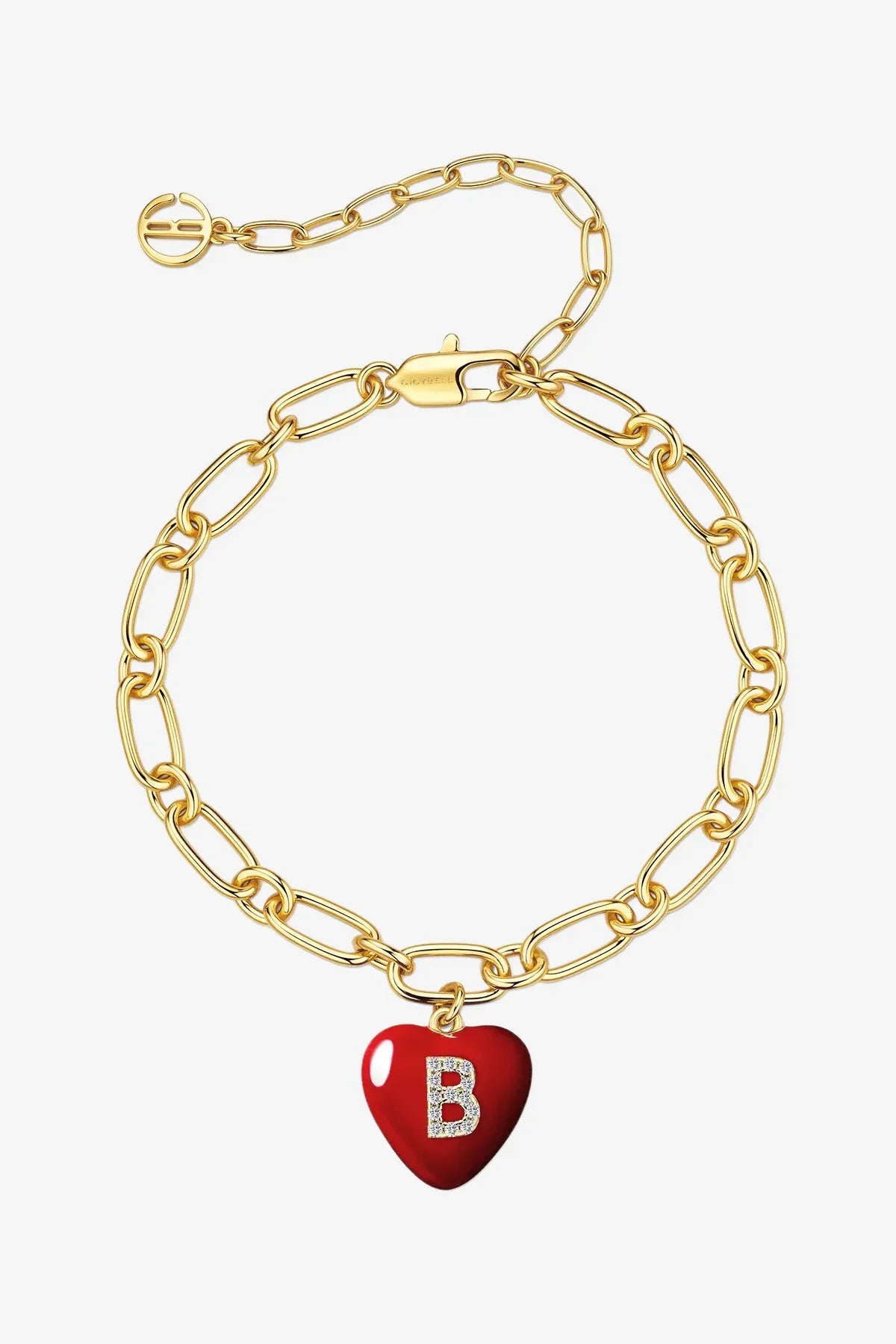 Women 18K Gold Red Heart Initial B Bracelets| CicyBell