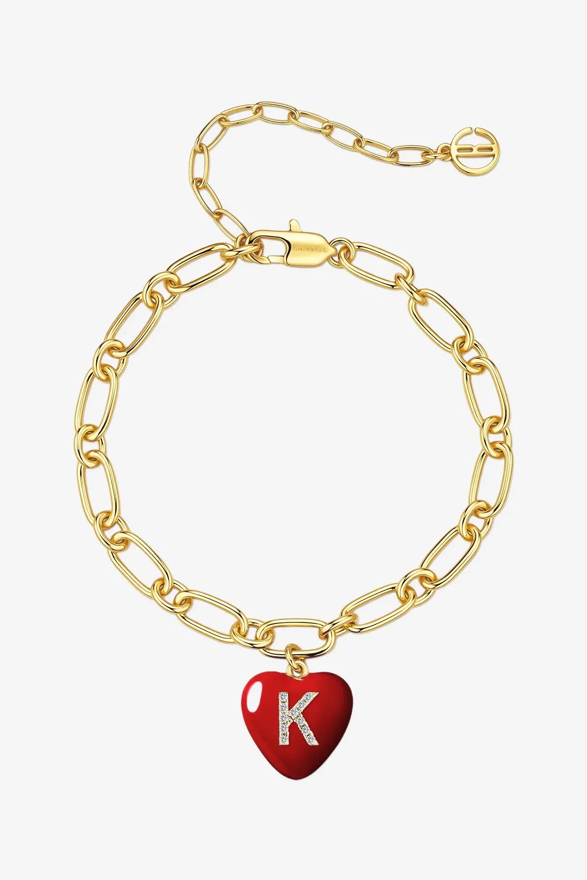 Women 18K Gold Red Heart Initial K Bracelets| CicyBell