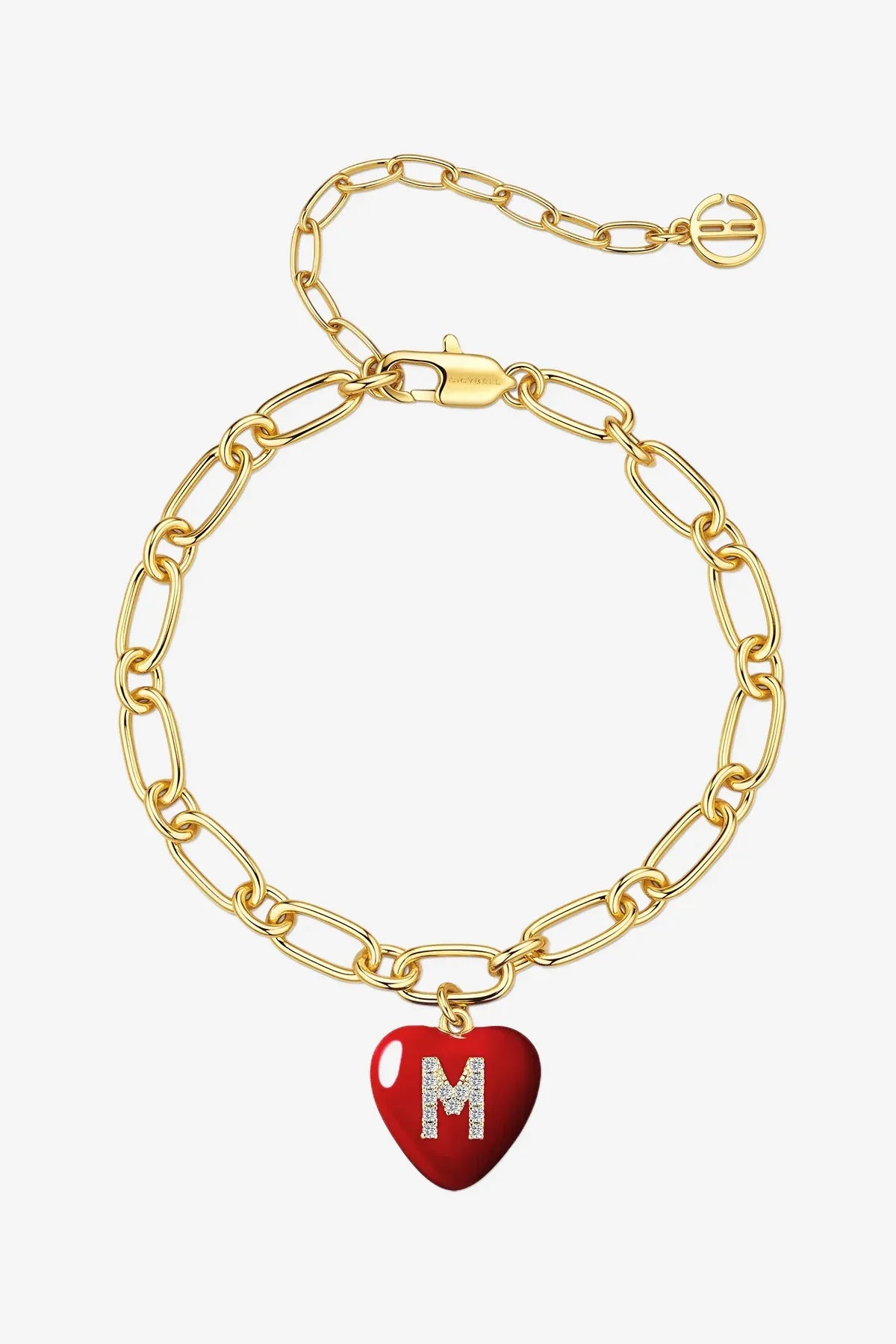 Women 18K Gold Red Heart Initial M Bracelets| CicyBell