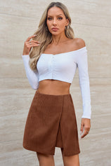 Cicy Bell Womens Red&brown Corduroy Mini Skirt