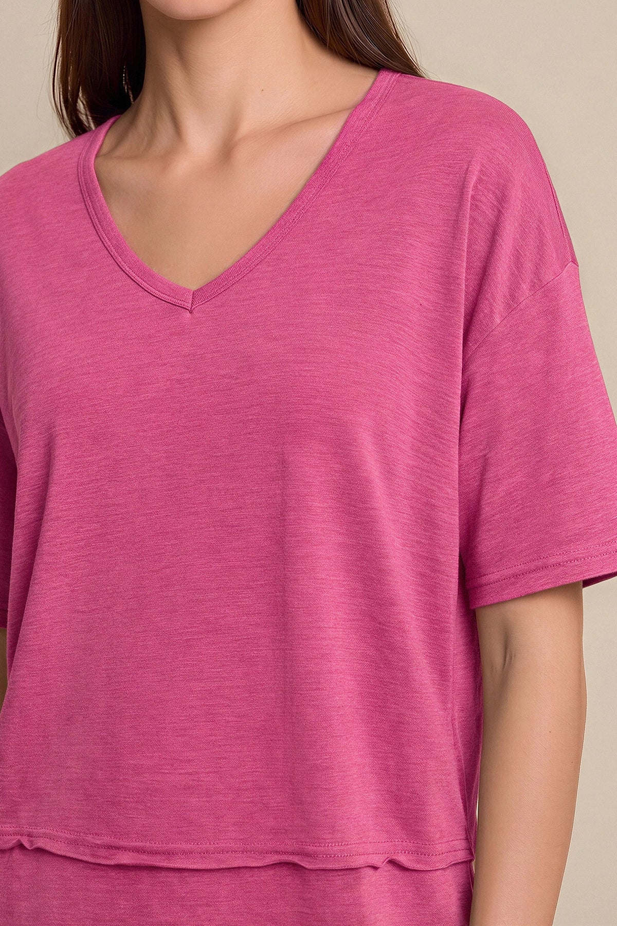 Womens Rose Red Summer V Neck T Shirts | CicyBell