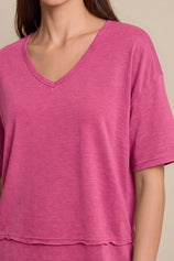 Womens Rose Red Summer V Neck T Shirts | CicyBell