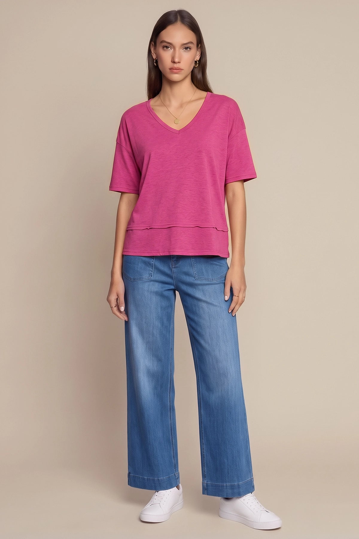 Womens Rose Red Summer V Neck T Shirts | CicyBell