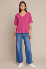 Womens Rose Red Summer V Neck T Shirts | CicyBell