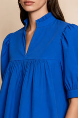 Womens Royal Blue Puff Sleeve V Neck Blouse | CicyBell
