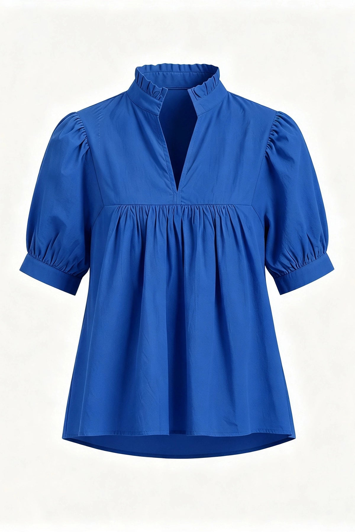 Womens Royal Blue Puff Sleeve V Neck Blouse | CicyBell