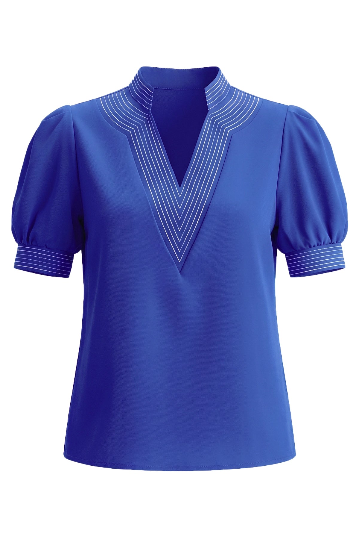 Womens Royal Blue Puff Short Sleeve Blouses | CicyBell