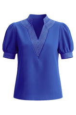 Womens Royal Blue Puff Short Sleeve Blouses | CicyBell