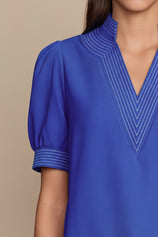 Womens Royal Blue Puff Short Sleeve Blouses | CicyBell