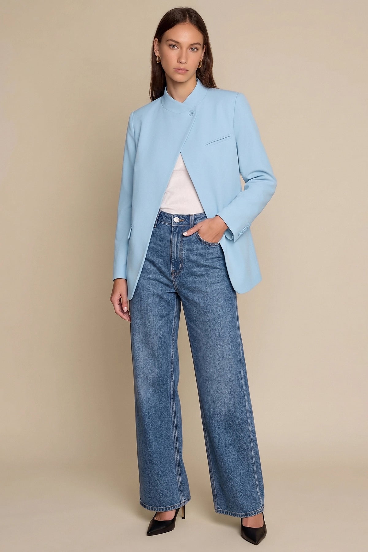 Womens Sky Blue Professional  Blazer | CicyBell