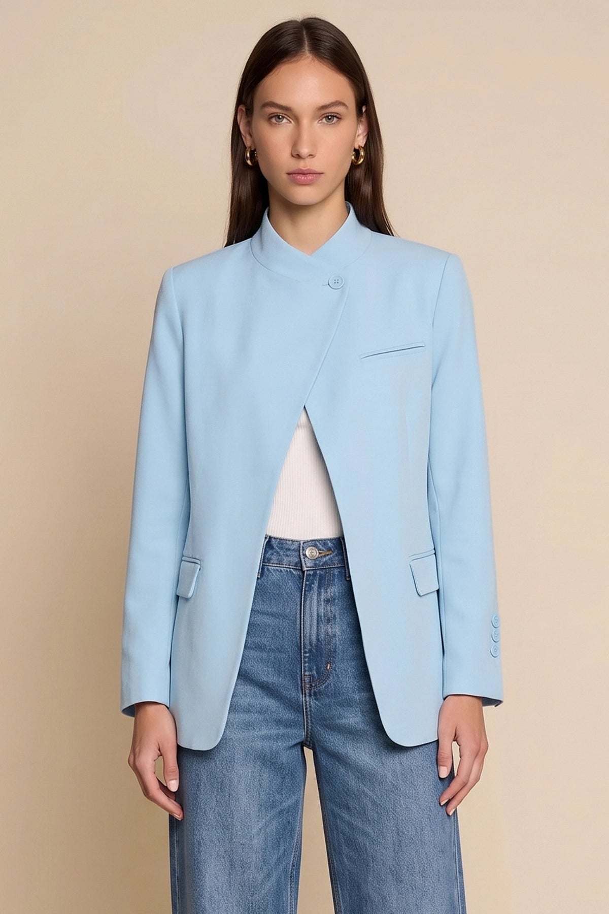 Womens Sky Blue Professional  Blazer | CicyBell