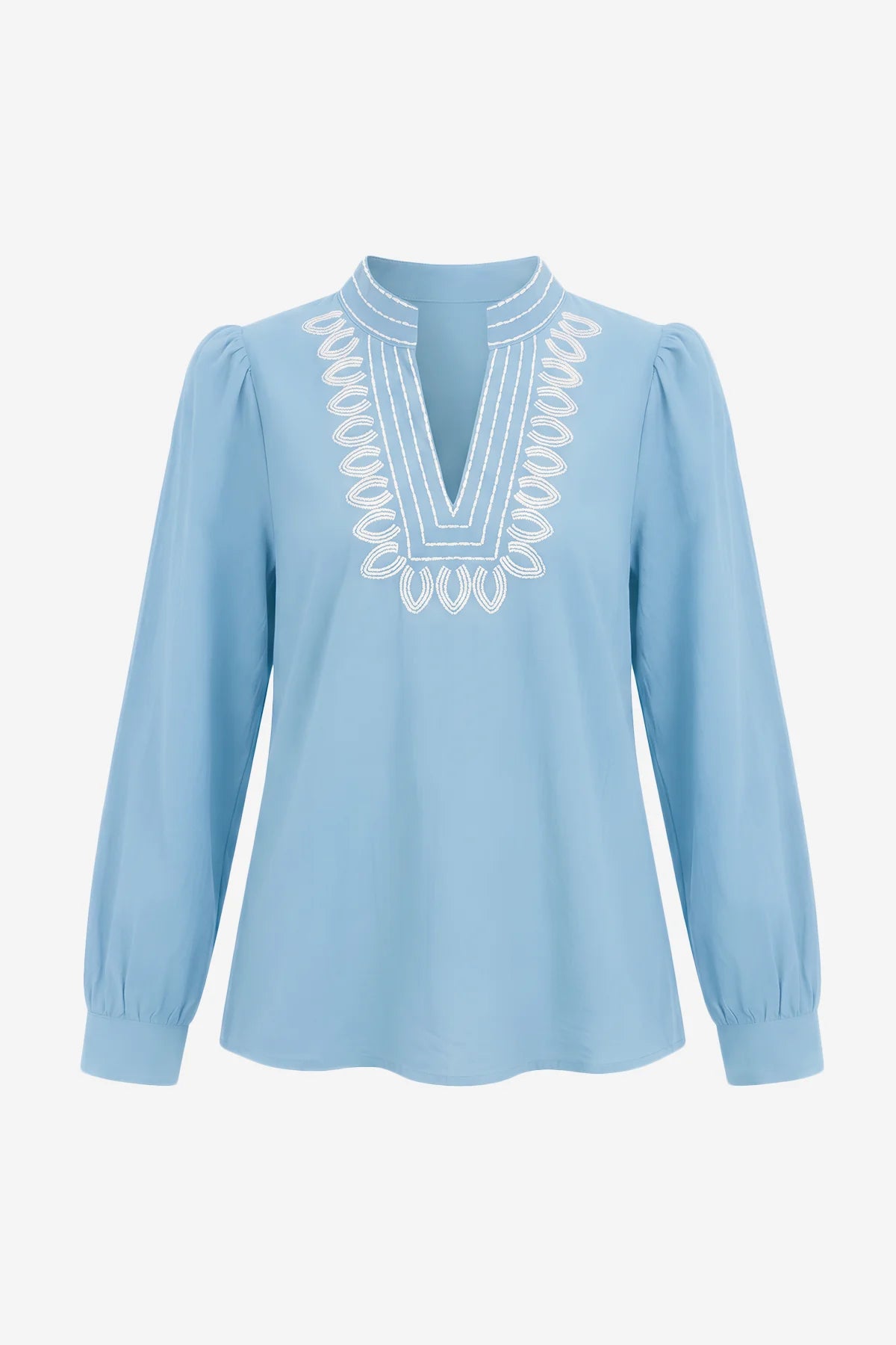 Womens Sky Blue Puff Long Sleeve Blouses | CicyBell