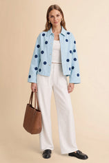 Womens Sky Blue Polka Dot Denim Jacket | CicyBell