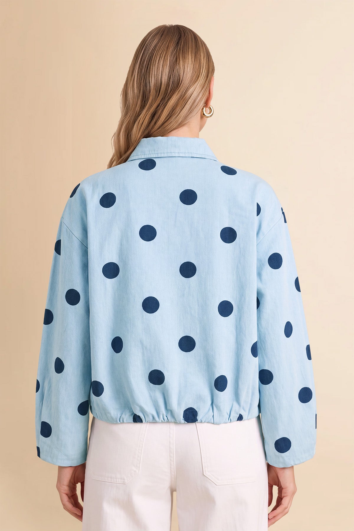 Womens Sky Blue Polka Dot Denim Jacket | CicyBell