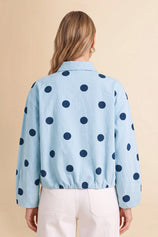 Womens Sky Blue Polka Dot Denim Jacket | CicyBell