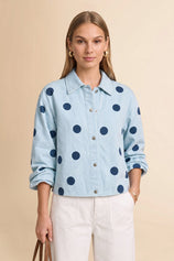 Womens Sky Blue Polka Dot Denim Jacket | CicyBell