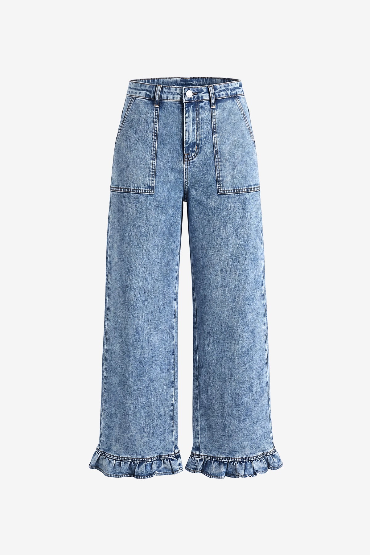 Womens Sky Blue Ruffle Wide Leg Jeans | CicyBell