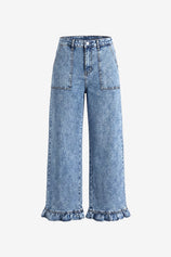 Womens Sky Blue Ruffle Wide Leg Jeans | CicyBell