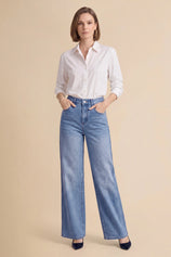 Womens Sky Blue Wide Leg Striped High Waisted Jeans | Cicy Bell