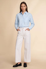 Womens Sky Blue Long Sleeve Button Down Shirt | CicyBell
