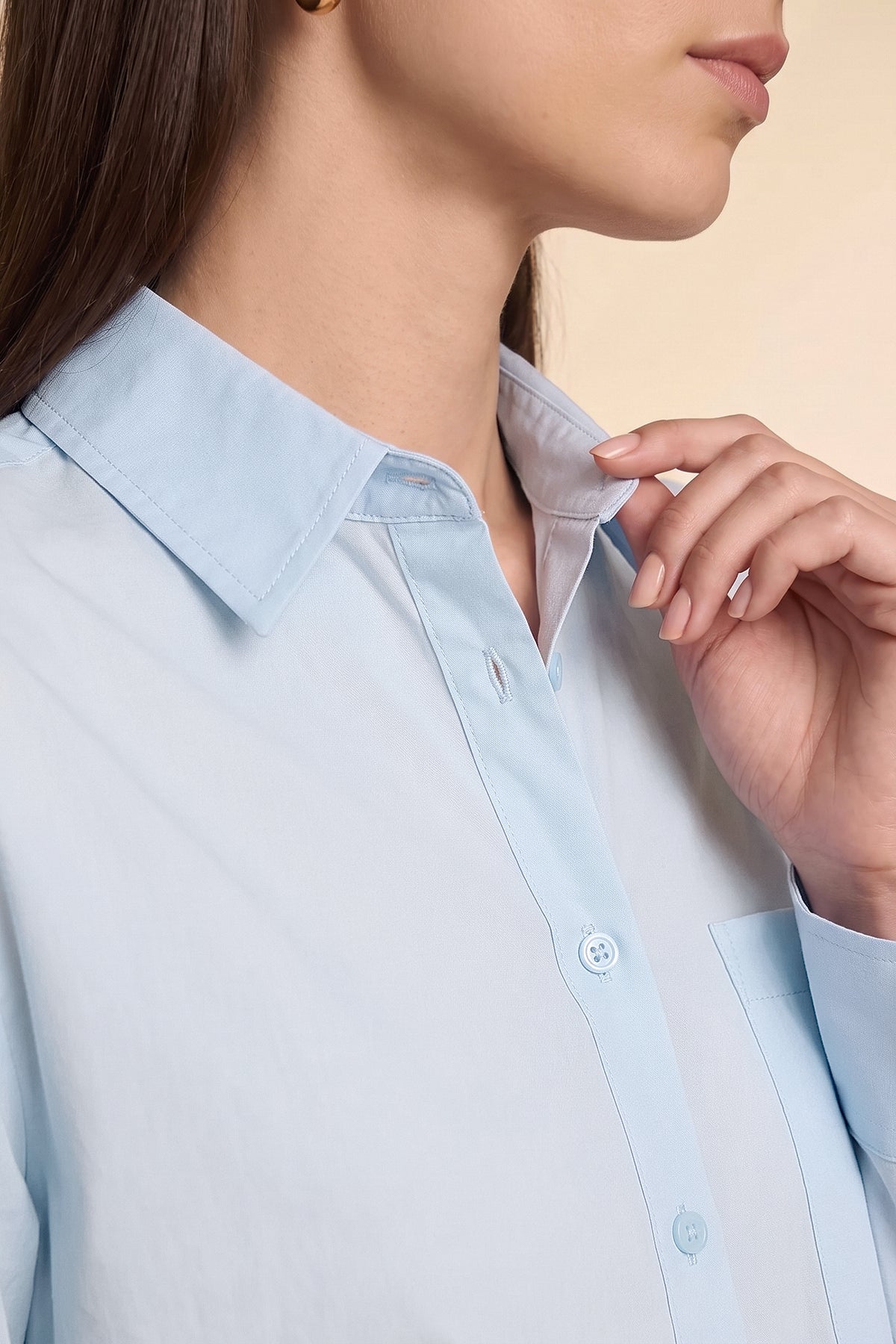 Womens Sky Blue Long Sleeve Button Down Shirt | CicyBell