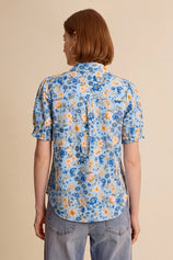 Womens Sky Blue Floral Printed Button Down Shirts | CicyBell