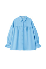 Cicy Bell Womens Sky Blue Oversized Button Down Shirts