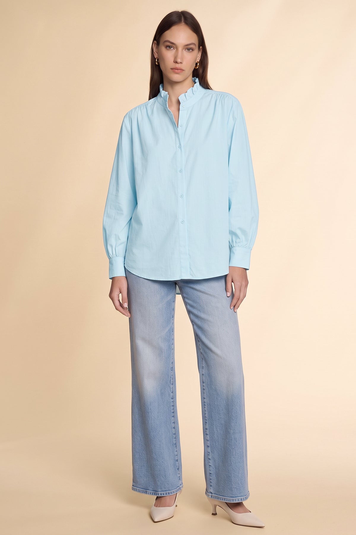 Womens Sky Blue Oversized Button Down Shirts| CicyBell