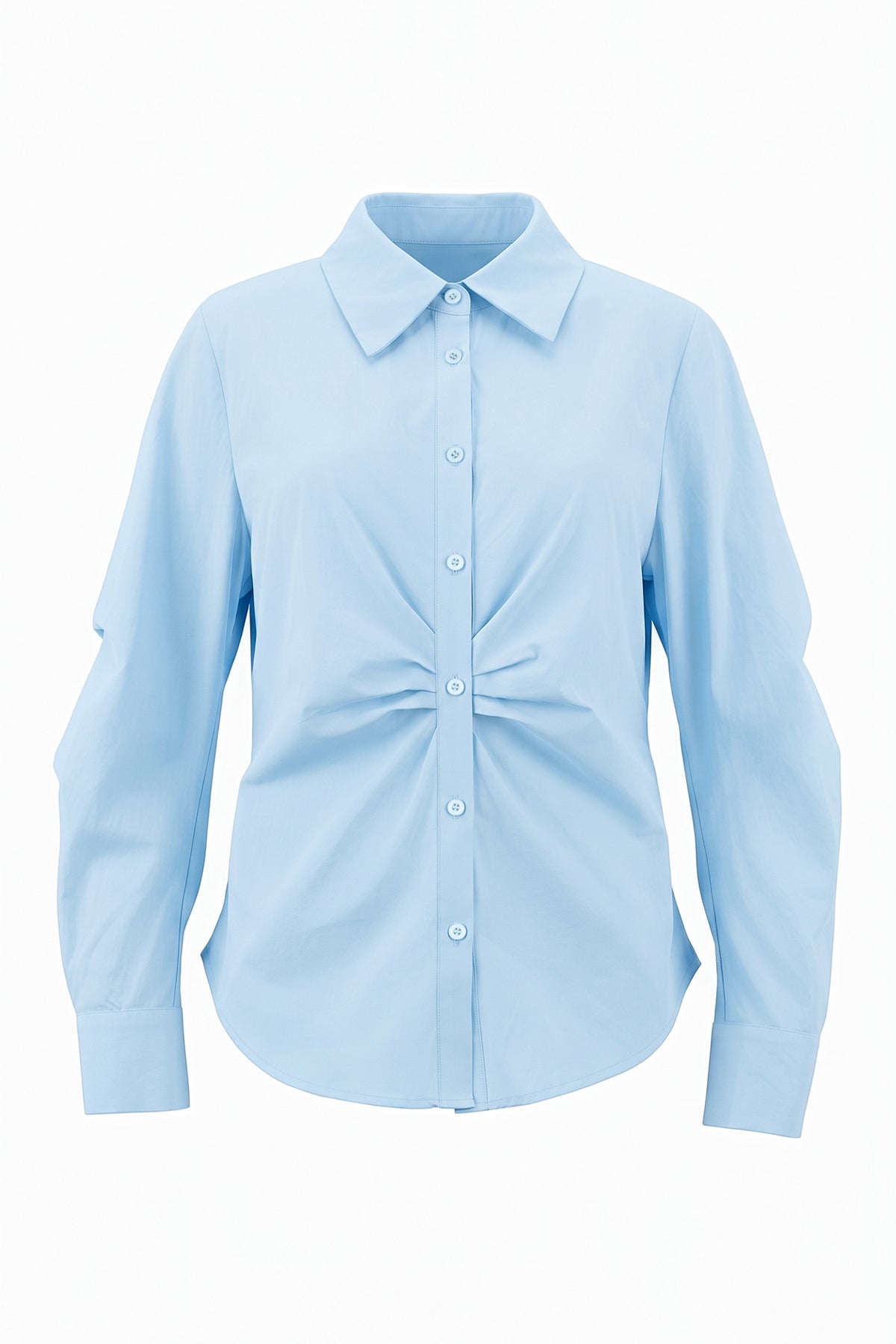 Womens Sky Blue Ruched Button Down Shirts | CicyBell
