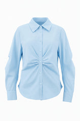 Womens Sky Blue Ruched Button Down Shirts | CicyBell