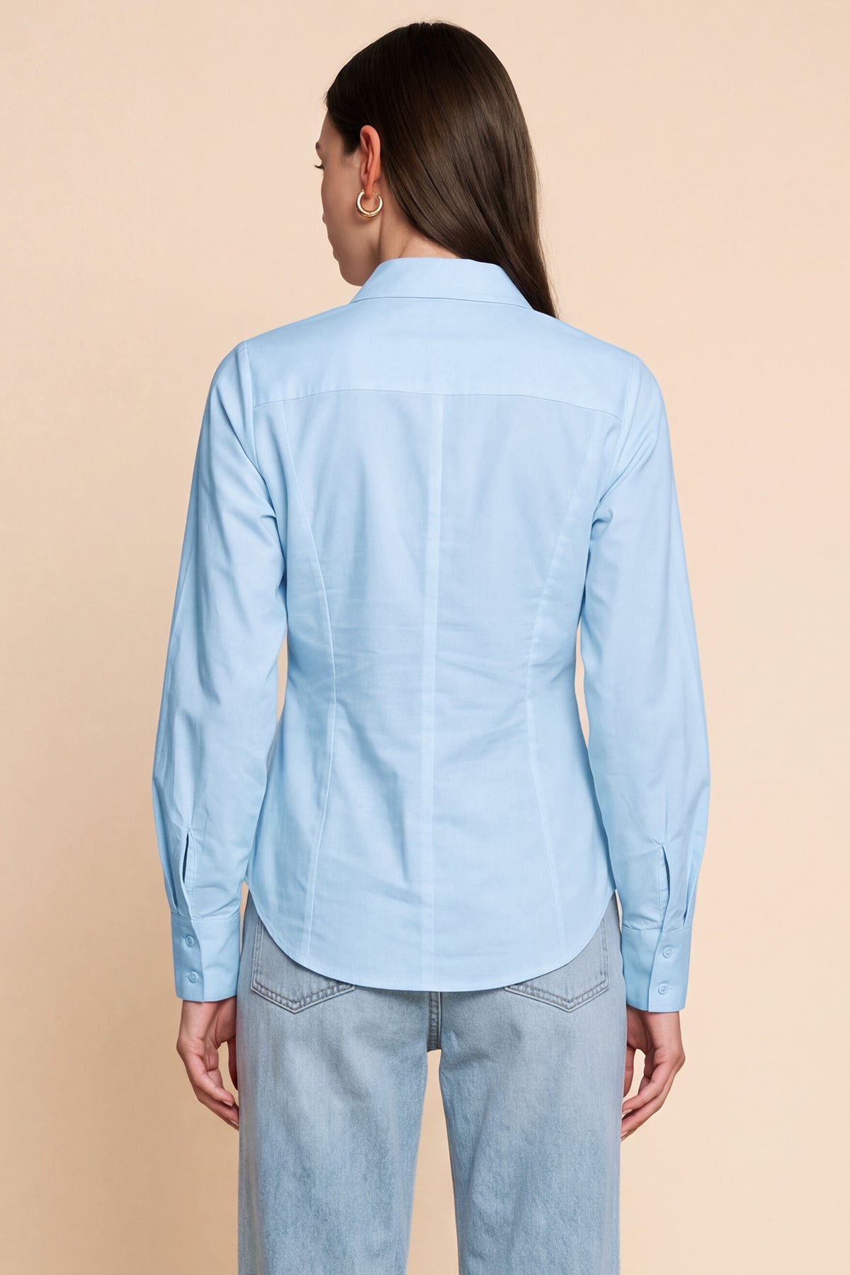 Womens Sky Blue Ruched Button Down Shirts | CicyBell