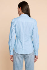 Womens Sky Blue Ruched Button Down Shirts | CicyBell