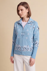 Women Sky Blue Zip Up Cardigan Sweater| CicyBell