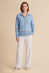 Women Sky Blue Zip Up Cardigan Sweater| CicyBell