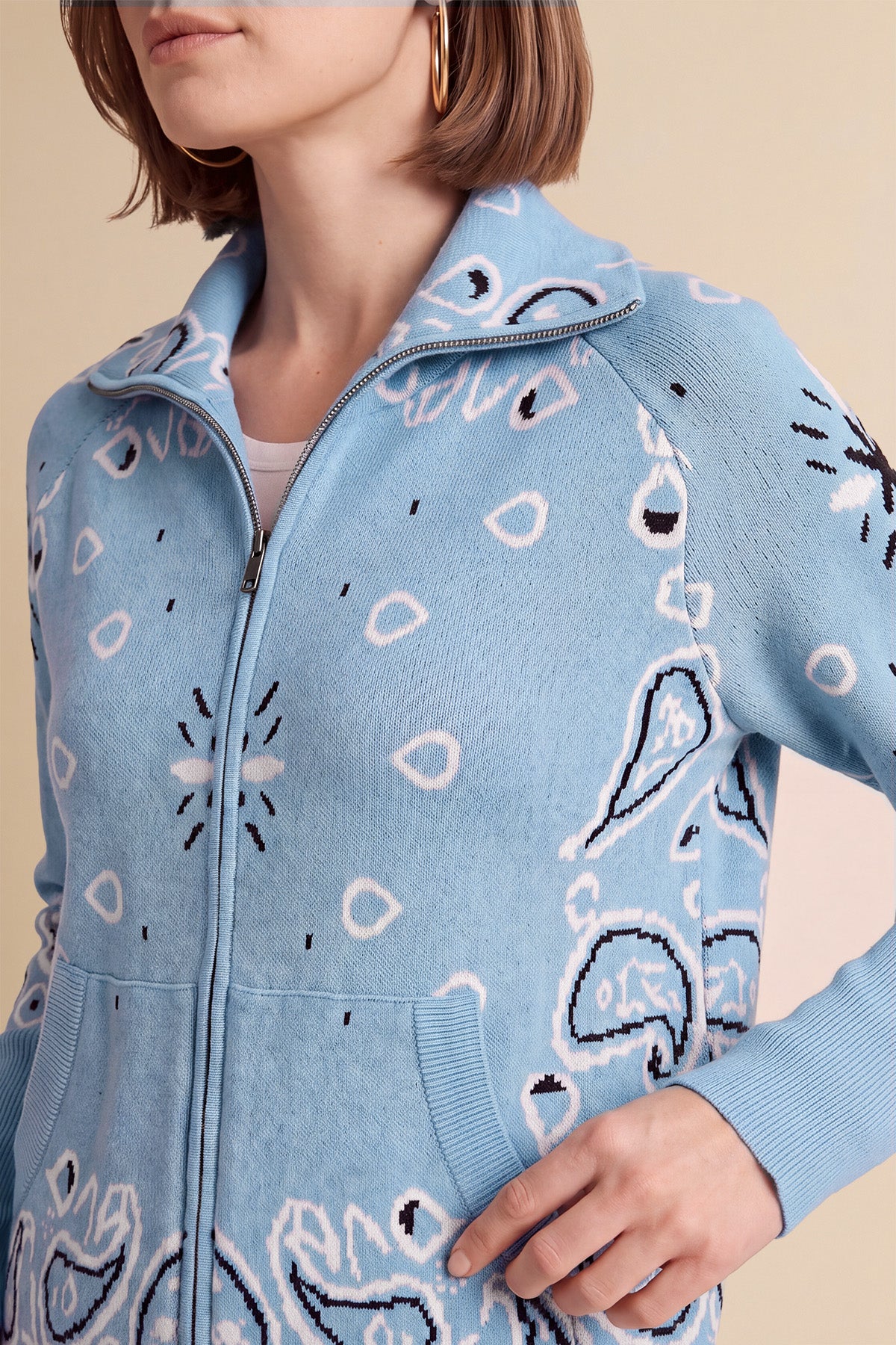 Women Sky Blue Zip Up Cardigan Sweater| CicyBell