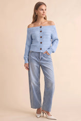 Womens Sky Blue Off Shoulder Cardigan | CicyBell