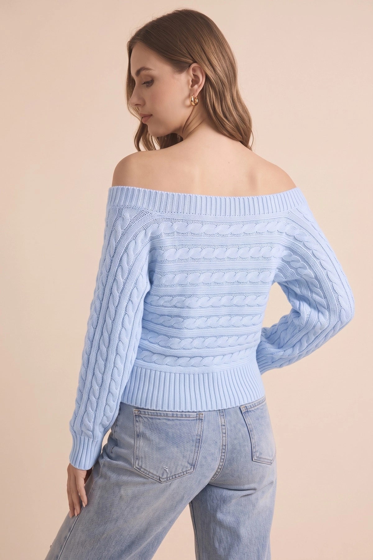 Womens Sky Blue Off Shoulder Cardigan | CicyBell