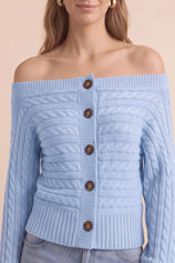 Womens Sky Blue Off Shoulder Cardigan | CicyBell