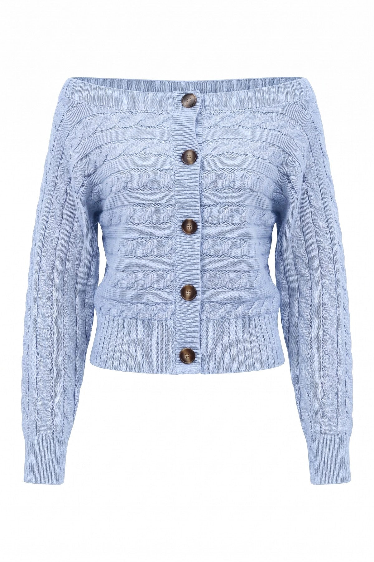 Womens Sky Blue Off Shoulder Cardigan | CicyBell