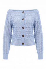 Womens Sky Blue Off Shoulder Cardigan | CicyBell