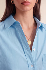 Womens Sky Blue Oversized Button Down Shirts | CicyBell
