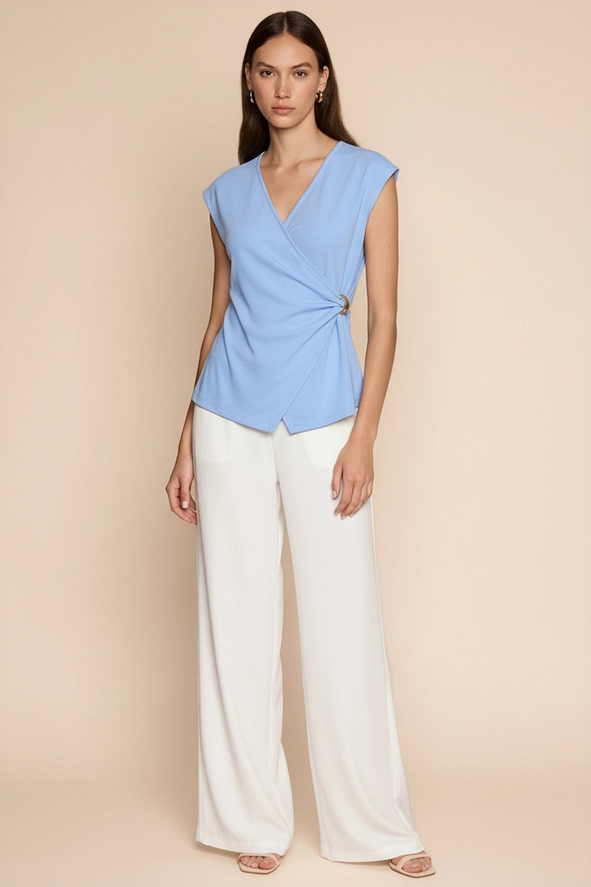 Womens Sky Blue V Neck Wrap Tank Tops | CicyBell