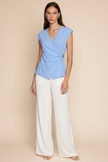 Womens Sky Blue V Neck Wrap Tank Tops | CicyBell