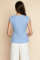Womens Sky Blue V Neck Wrap Tank Tops | CicyBell