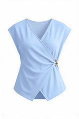 Womens Sky Blue V Neck Wrap Tank Tops | CicyBell