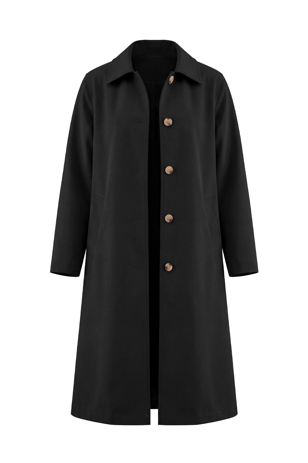 Womens Solid Black Trench Long Coat | CicyBell