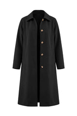 Womens Solid Black Trench Long Coat | CicyBell