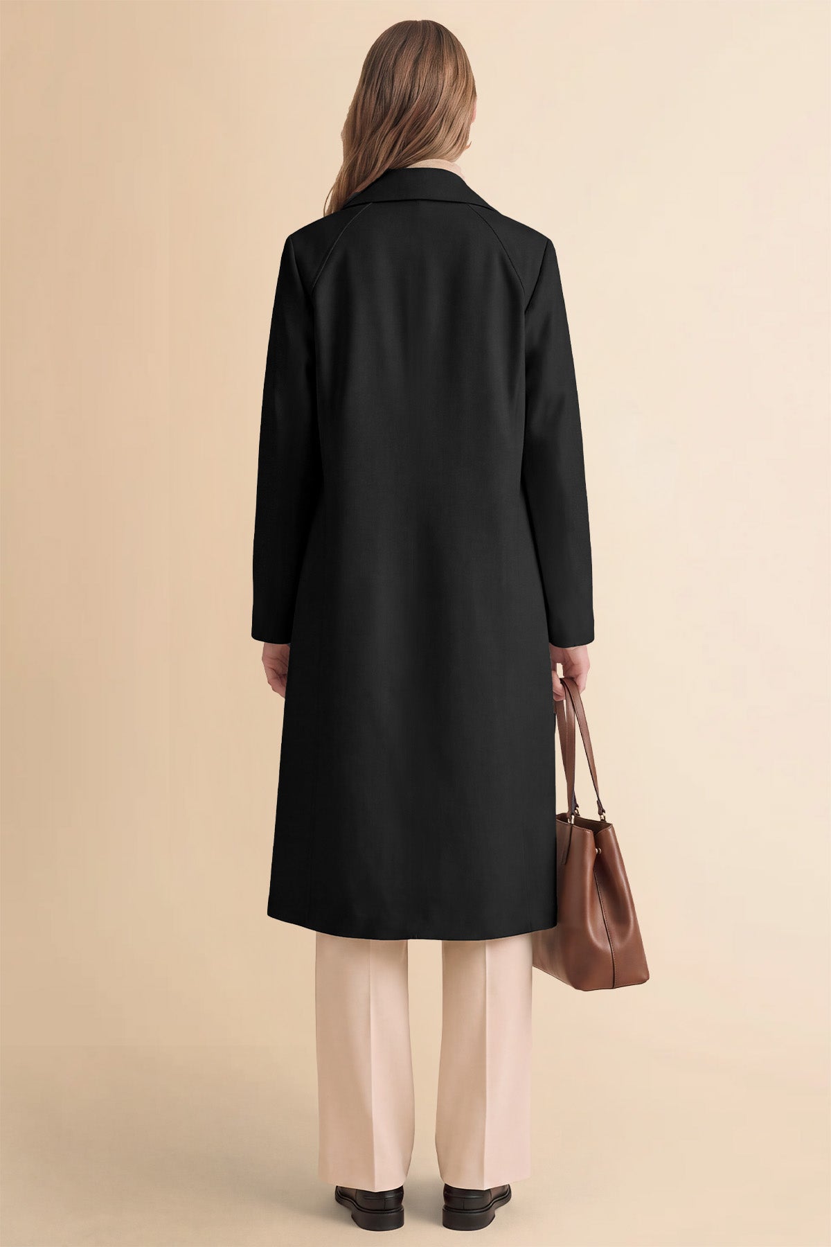 Womens Solid Black Trench Long Coat | CicyBell