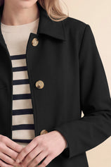 Womens Solid Black Trench Long Coat | CicyBell